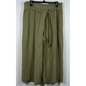 POINT SUR J. Crew Paperbag Pants High Rise Wide Leg Cropped‎ Pants Green Sz 10